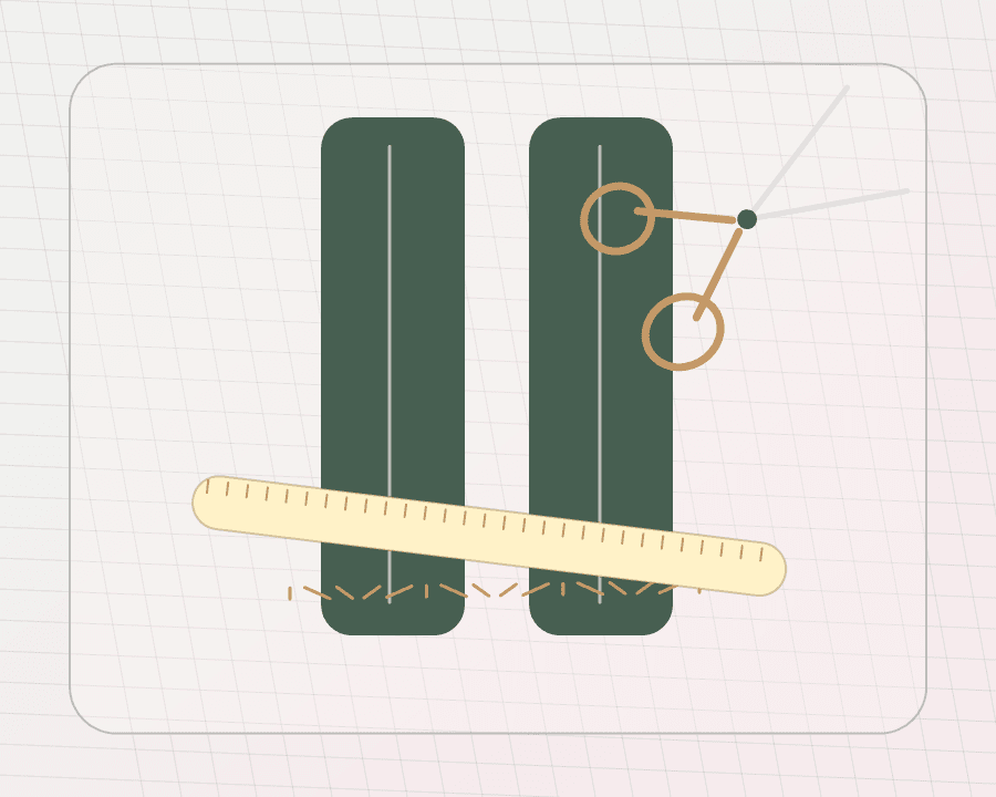 Illustration einer Hose mit Maßband, Schere und Saumstichen