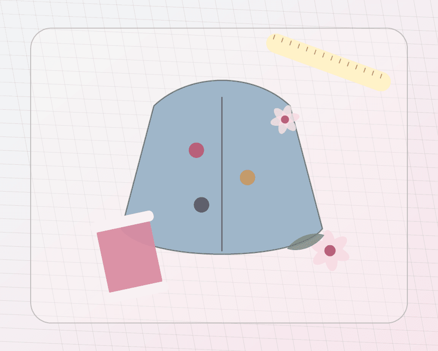 Illustration einer Kinderjacke mit Knöpfen, Blüten und Garnrolle
