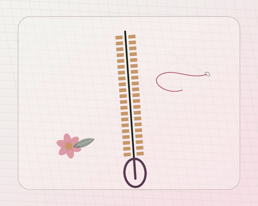 Illustration eines Reißverschlusses mit Nadel, Faden und Blüte